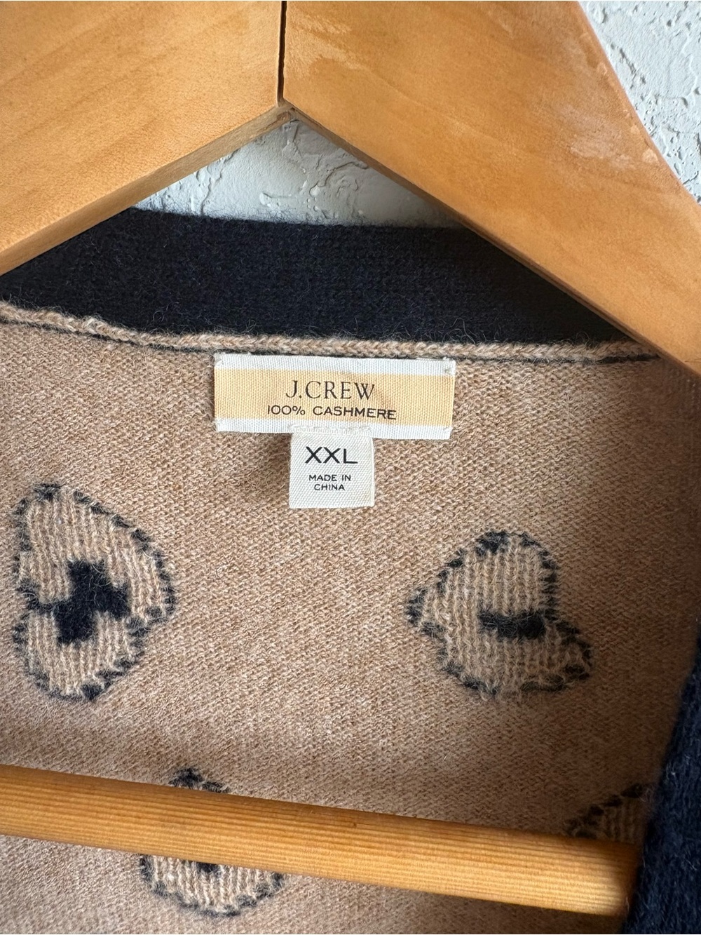 J.Crew 100% Cashmere Leopard Print Cardigan Sweater Camel Black Size XXL - Picture 2 of 5